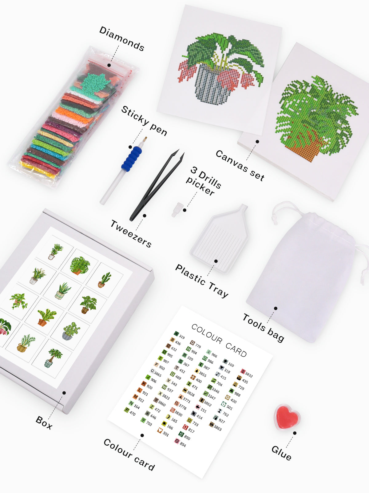 Set of 12 Potted Plants - Mini Diamond Painting Kits