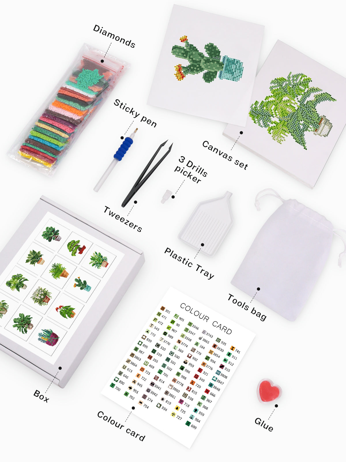 Set of 12 House Plants - Mini Diamond Painting Kits