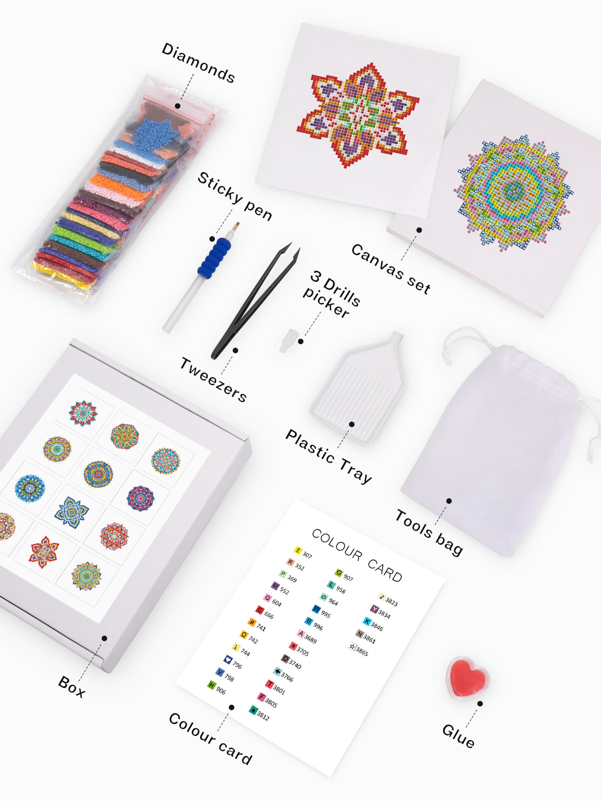 Set of 12 Mandala - Mini Diamond Painting Kits