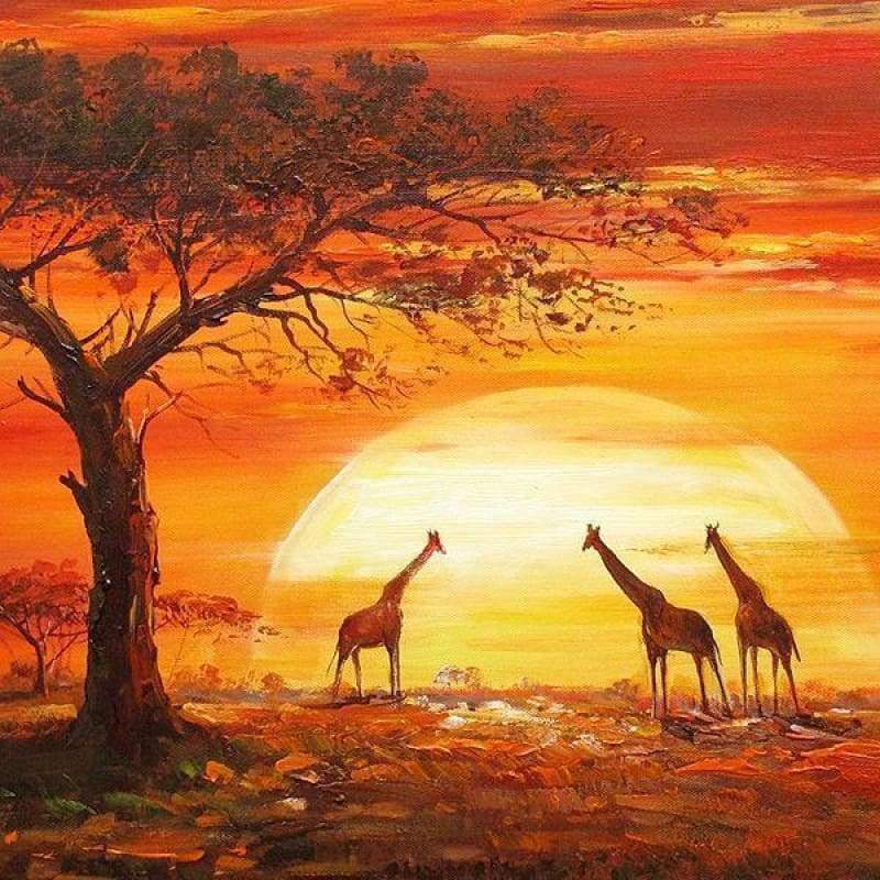 Giraffe Under Sunset Full Drill - 5D Diy Diamond Painting Kits Mosaic - NEEDLEWORK KITS