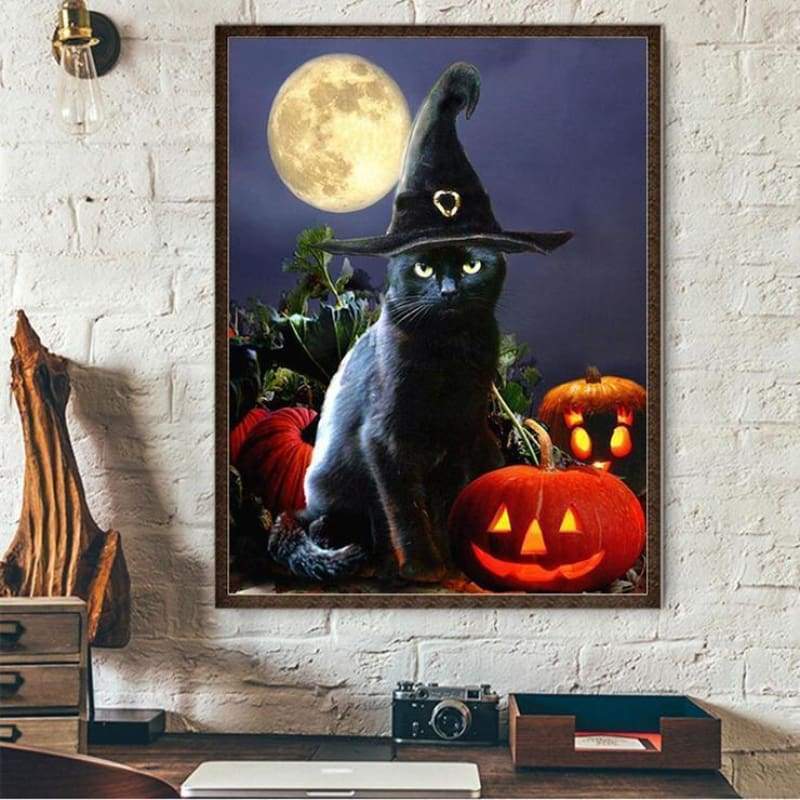 2019 New Hot Sale Halloween Cat 5d Diy Rhinestone Stitch Kits VM4086 - NEEDLEWORK KITS
