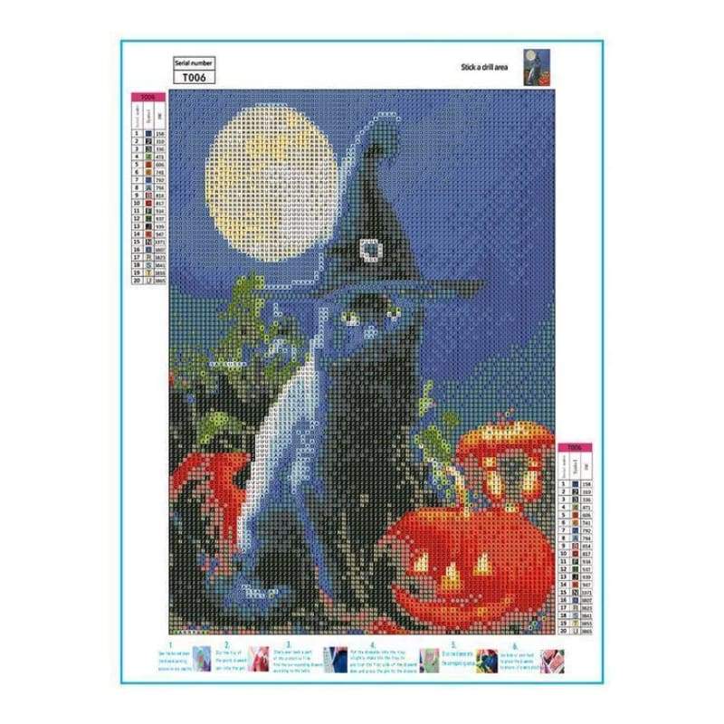 2019 New Hot Sale Halloween Cat 5d Diy Rhinestone Stitch Kits VM4086 - NEEDLEWORK KITS