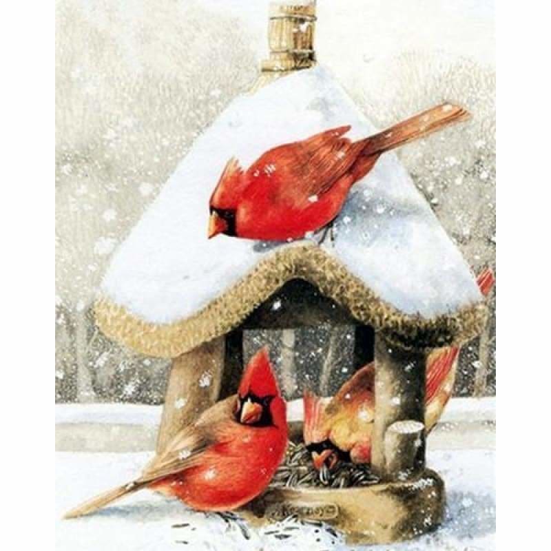 Full Drill - 5D DIY Diamond Painting Kits Winter Snow Bird Family House - NEEDLEWORK KITS