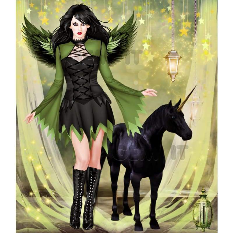 Black Angel with Black Unicorn Full Drill Diamond Painting - - NEEDLEWORK KITS