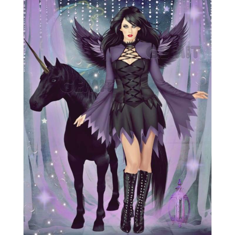 Black Angel with Black Unicorn Full Drill Diamond Painting - - NEEDLEWORK KITS