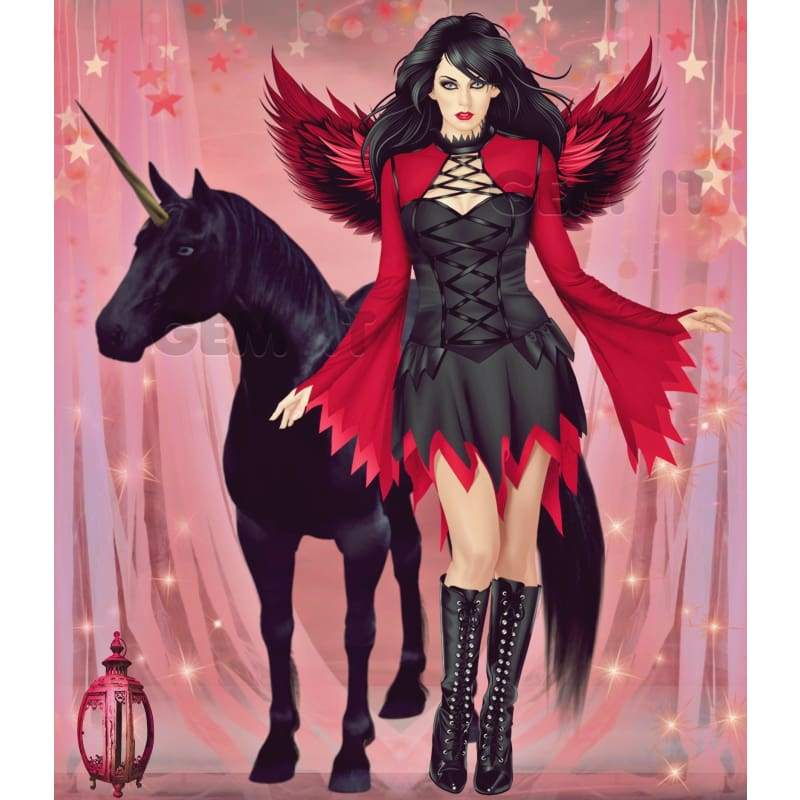 Black Angel with Black Unicorn Full Drill Diamond Painting - - NEEDLEWORK KITS