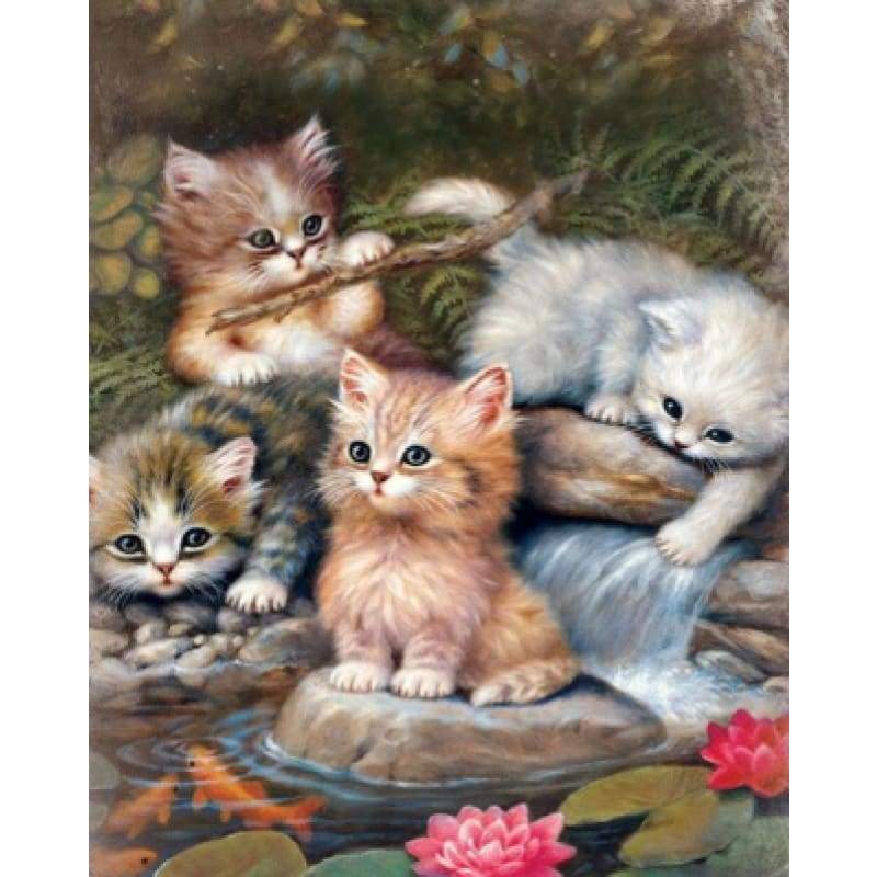 Cats At The Pond- Full Drill Diamond Painting - Special
