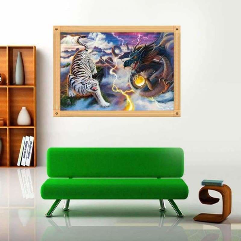 Full Drill - 5D DIY Diamond Painting Kits Cartoon Dragon and Tiger Battle - NEEDLEWORK KITS