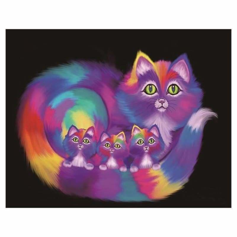 Full Drill - 5D DIY Diamond Painting Kits Dream Colorful Chromatic Cats Family - NEEDLEWORK KITS