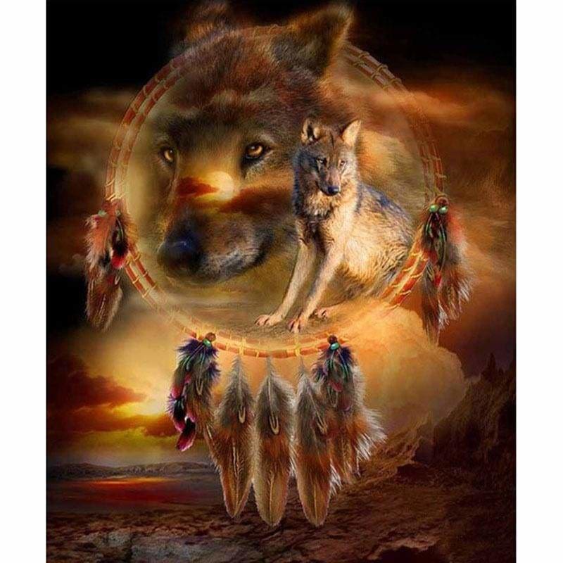Full Drill - 5D DIY Diamond Painting Kits Dream Catcher Wolf - NEEDLEWORK KITS