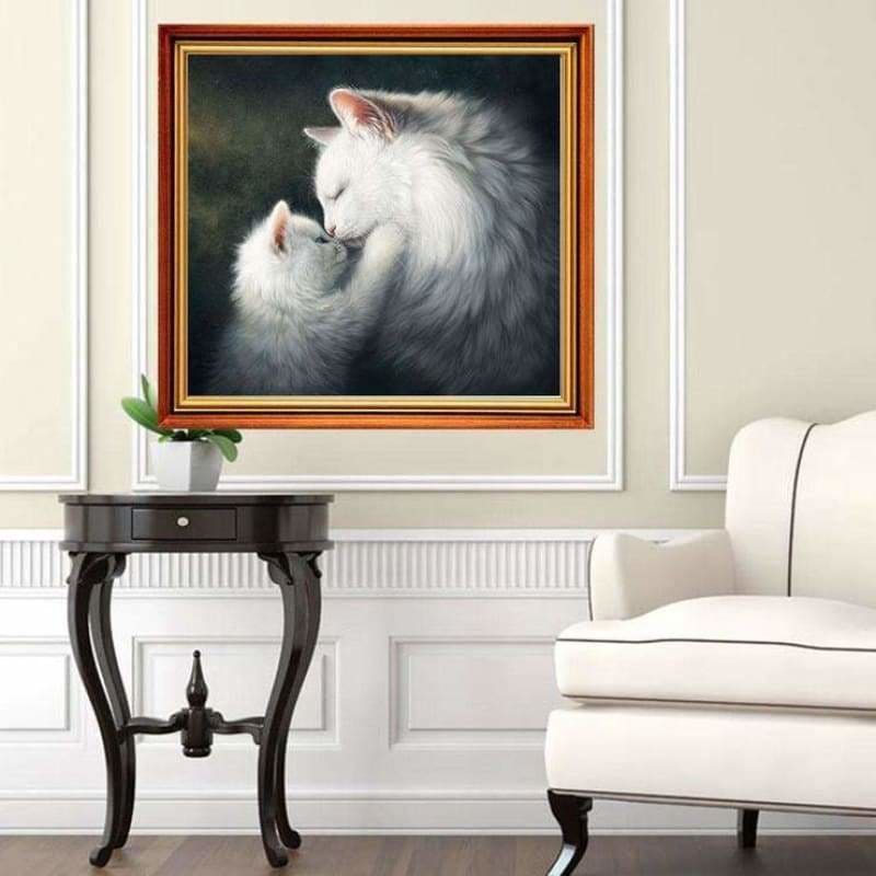 Full Drill - 5D Diamond Painting Kits White Cat Mother and
