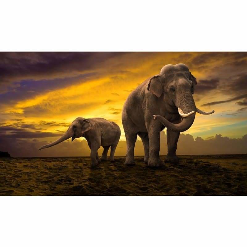 Full Drill - 5D DIY Diamond Painting Kits Sunset Scene Elephant - NEEDLEWORK KITS