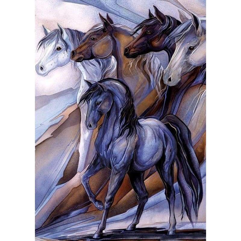 Horses In Grey And Brown- Full Drill Diamond Painting -