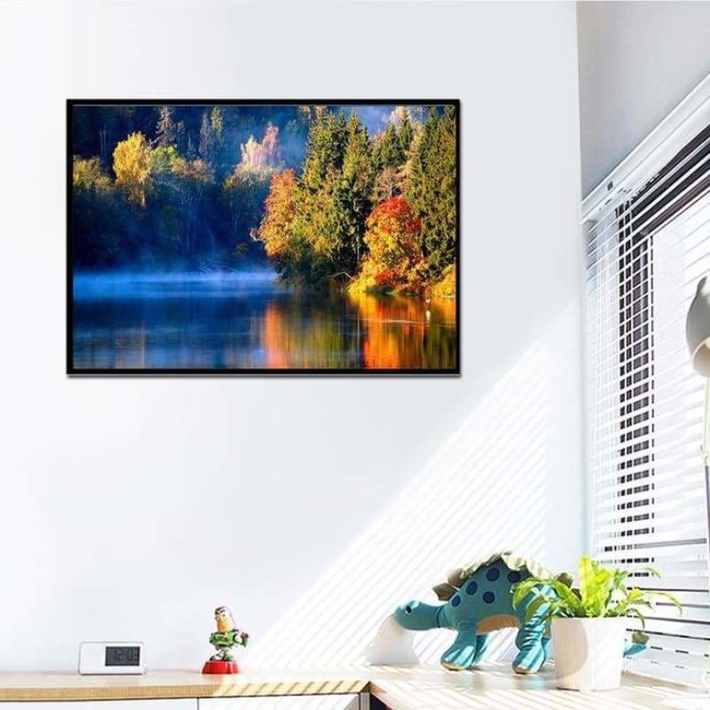 Full Drill - 5D DIY Diamond Painting Kits Charming Autumn Forest Clear Lake - NEEDLEWORK KITS