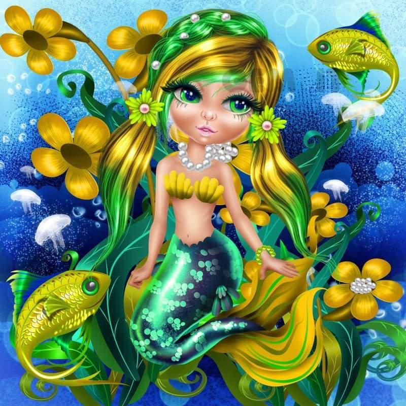 Mermaid & Fish. Full Drill Diamond Painting - Full Drill