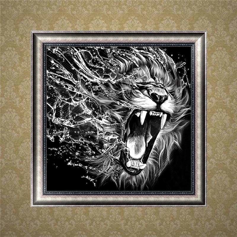 Full Drill - 5D DIY Diamond Painting Kits Black White Roaring Lion - NEEDLEWORK KITS