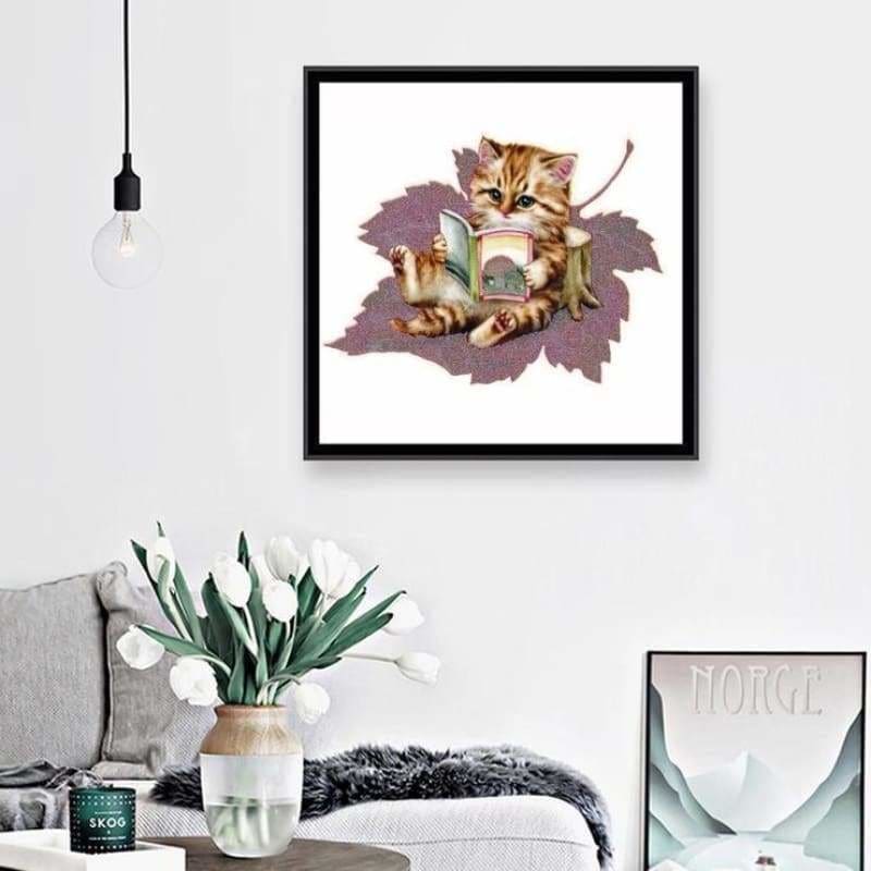 Full Drill - 5D DIY Diamond Painting Kits Funny Cute Cat Reading - NEEDLEWORK KITS