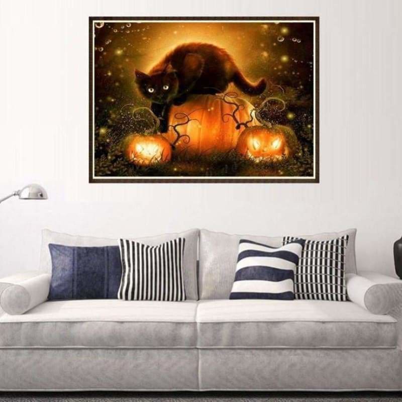 Full Drill - 5D DIY Diamond Painting Kits Halloween Style CatPumpkin Lamp - NEEDLEWORK KITS
