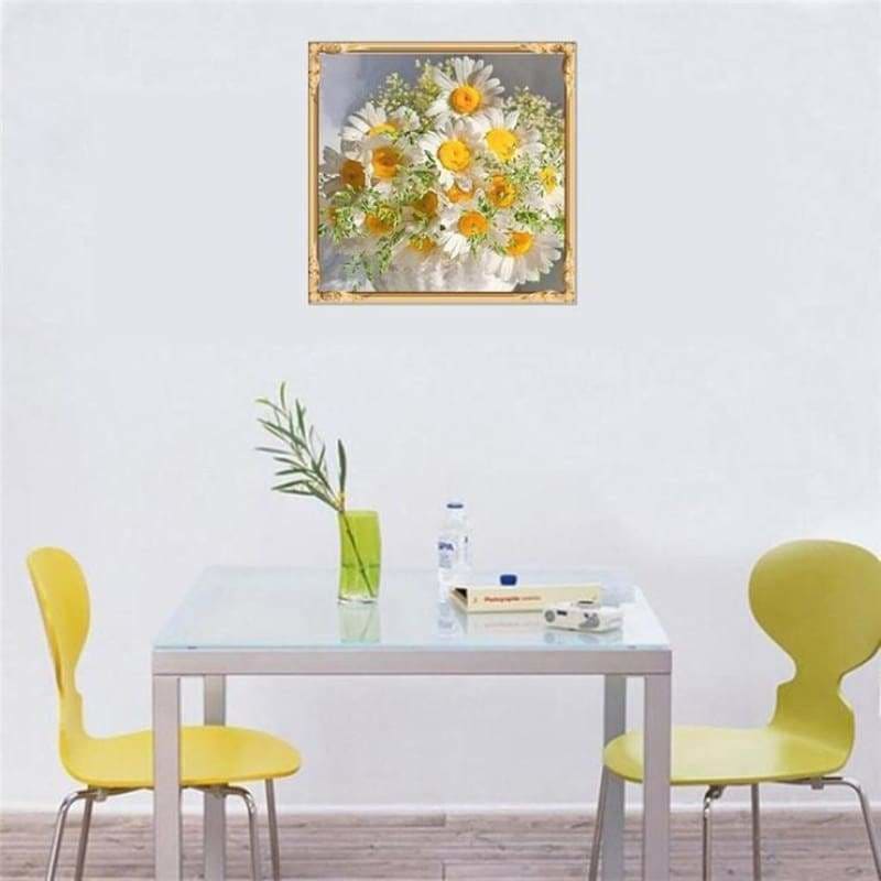 New Hot Sale Cherap Decor White Yellow Flower Full Drill -