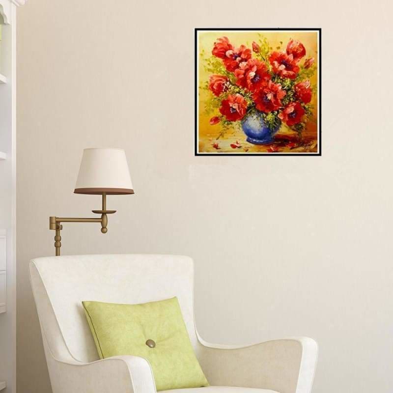 Oil Painting Style Beautiful Red Flower Full Drill - 5D Diy