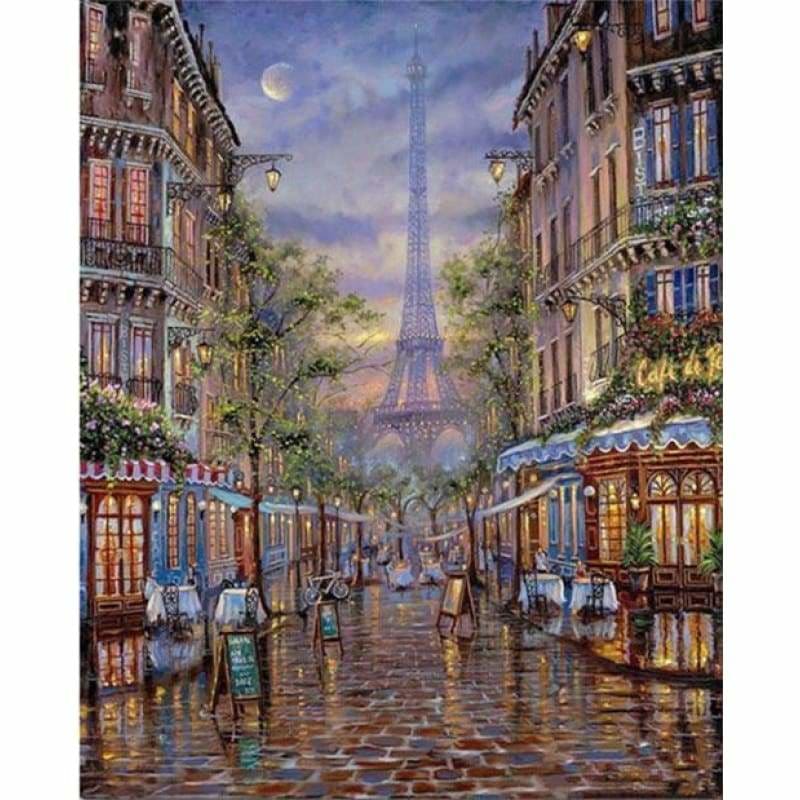 Oil Painting Style Landscape Street Eiffel Tower Full Drill