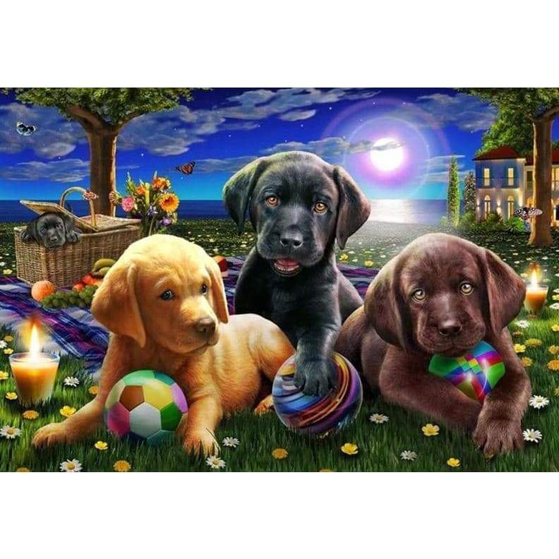 Puppies in the Park - Full Drill Diamond Painting - Special