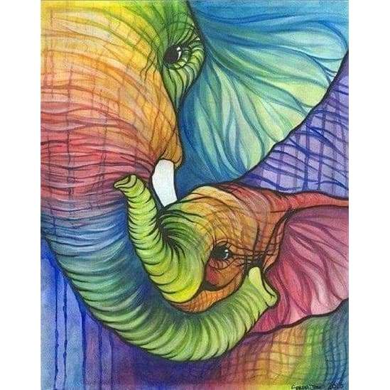 Rainbow Coloured Elephants- Full Drill Diamond Painting -
