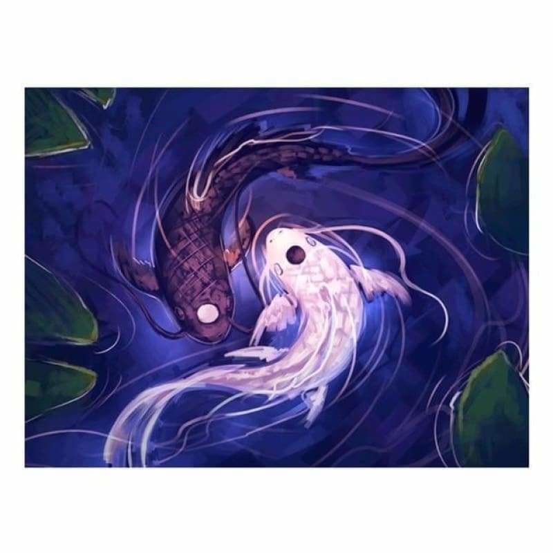 Full Drill - 5D DIY Diamond Painting Kits Loving Fishs White and Black in the River - NEEDLEWORK KITS