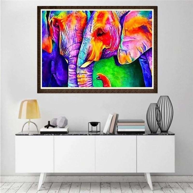 Full Drill - 5D DIY Diamond Painting Kits Watercolor Loving Elephants - NEEDLEWORK KITS