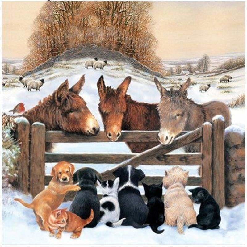 Full Drill - 5D DIY Diamond Painting Kits Winter Donkey Puppys Cat - NEEDLEWORK KITS