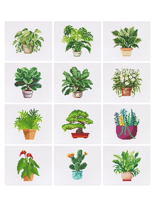 Set of 12 House Plants - Mini Diamond Painting Kits