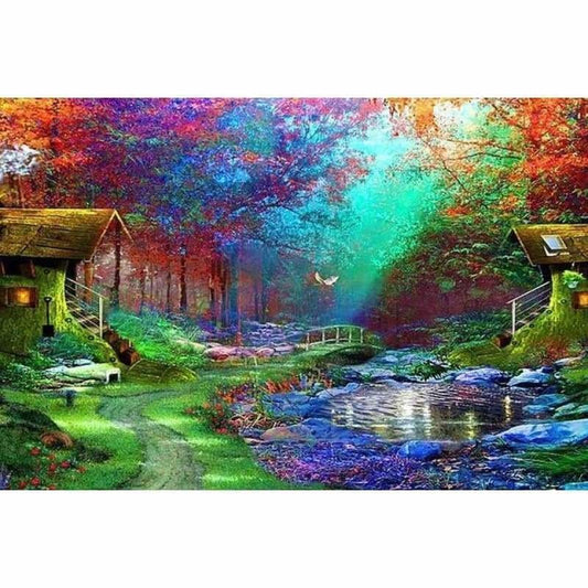 Full Drill - 5D DIY Diamond Painting Kits Dream Landscape Nature Forest Cottage - NEEDLEWORK KITS