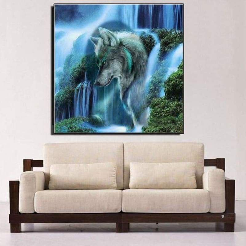 2019 Dream Lonely Wolf Waterfall  Diy 5d Diamond Embroidery Wall Decor VM1038 - NEEDLEWORK KITS