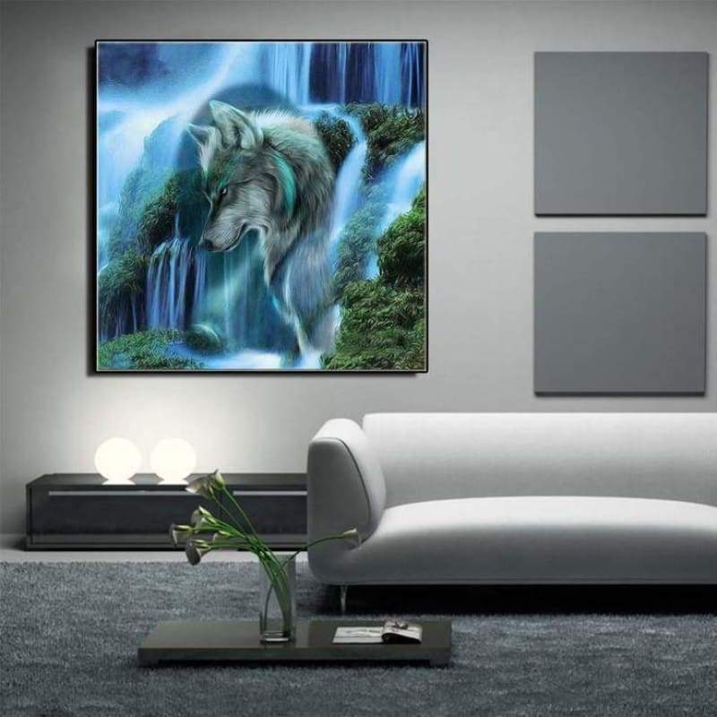 2019 Dream Lonely Wolf Waterfall  Diy 5d Diamond Embroidery Wall Decor VM1038 - NEEDLEWORK KITS