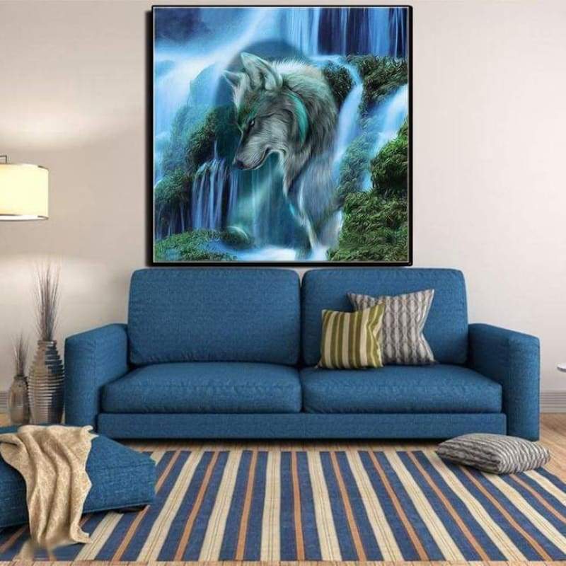 2019 Dream Lonely Wolf Waterfall  Diy 5d Diamond Embroidery Wall Decor VM1038 - NEEDLEWORK KITS