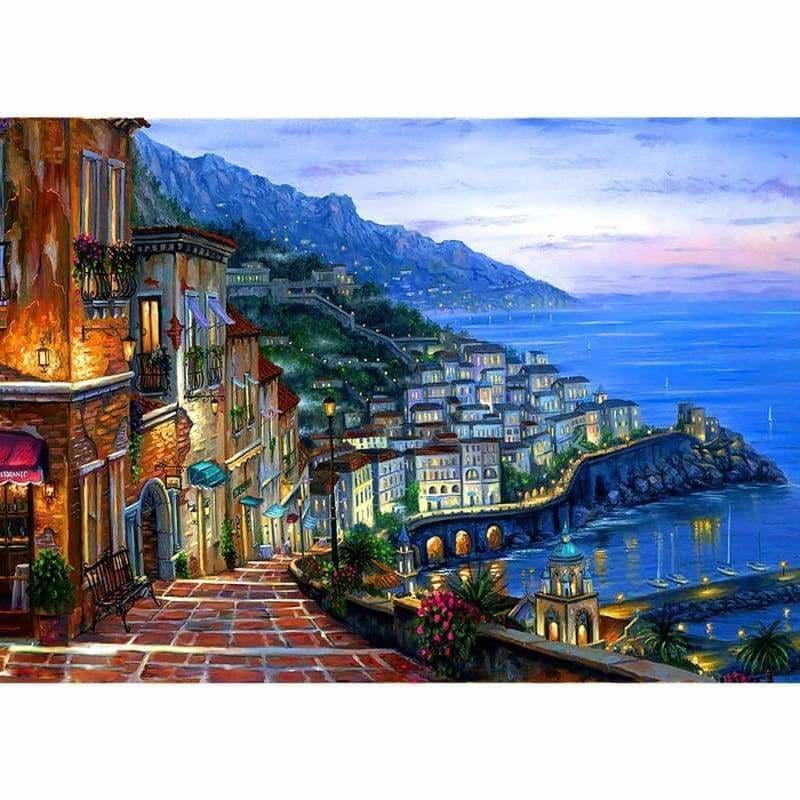 Hot Sale Landscape Seaside Town Diy Full Drill - 5D Mosaic Diamond Painting Kits VM5020 - NEEDLEWORK KITS