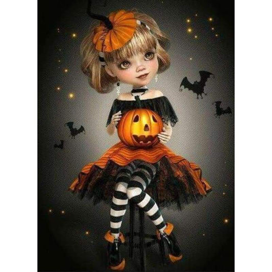 2019 New Hot Sale Halloween Cartoon Girl Pumpkin 5d Diy Rhinestone Stitch Kits VM4084 - NEEDLEWORK KITS