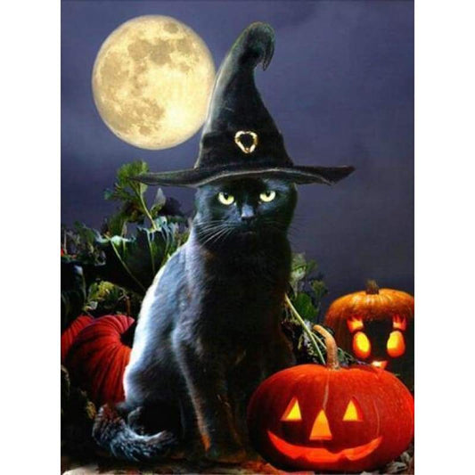 2019 New Hot Sale Halloween Cat 5d Diy Rhinestone Stitch Kits VM4086 - NEEDLEWORK KITS