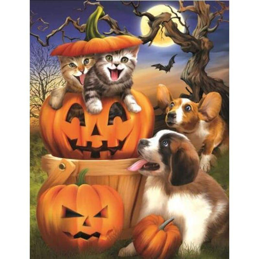 2019 New Hot Sale Halloween Cat Dog Pumpkin 5d Diy Rhinestone Stitch Kits VM4083 - NEEDLEWORK KITS