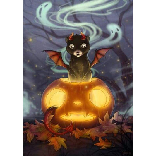 2019 New Hot Sale Halloween Cat Pumpkin 5d Diy Rhinestone Stitch Kits VM04084 - NEEDLEWORK KITS