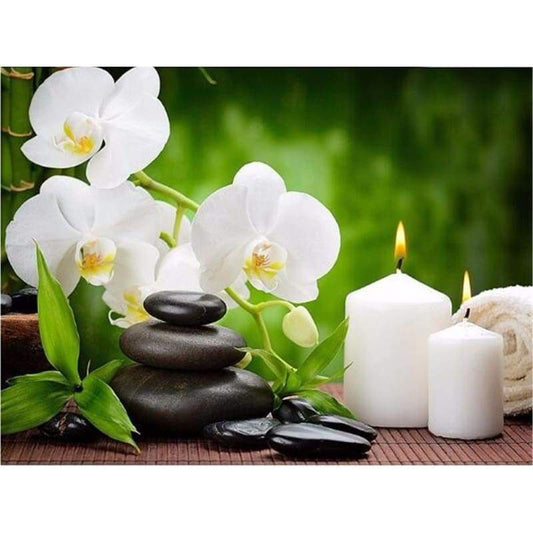 2019 New Hot Sale Light Elegant Flowers And Candles 5d Diy Rhinestone Cross Stitch VM1386 - NEEDLEWORK KITS