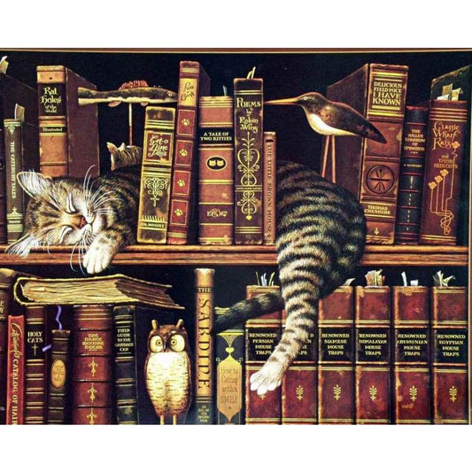 2019 New Hot Sale The Cat Sleeping On Shelf Diamond Cross Stitch Kits VM1052 - NEEDLEWORK KITS