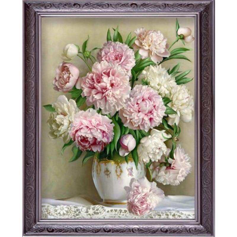 Oil Painting Style Pink Flower Full Drill - 5D DIY Rhinestone Cross Stitch Kits VM8232 - NEEDLEWORK KITS