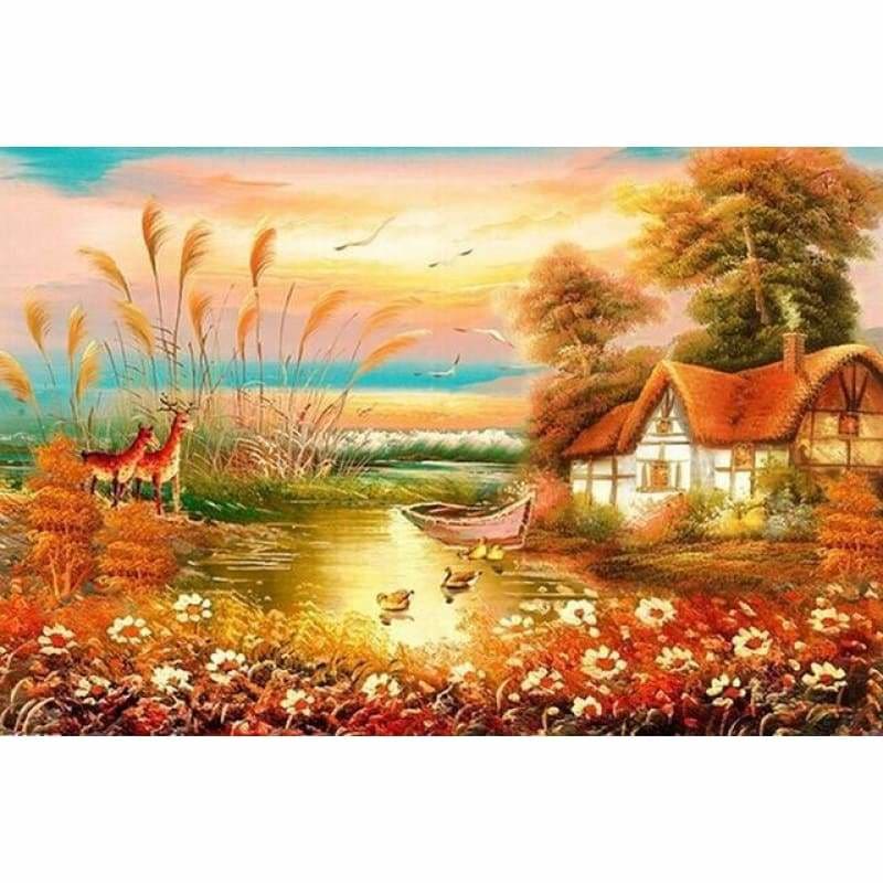 Full Drill - 5D DIY Diamond Painting Kits Winter Landscape Cottage - NEEDLEWORK KITS
