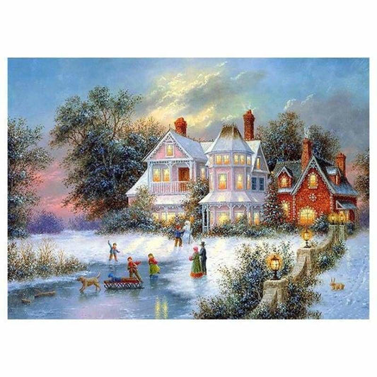 Full Drill - 5D DIY Diamond Painting Kits Winter Landscape Cottage - NEEDLEWORK KITS