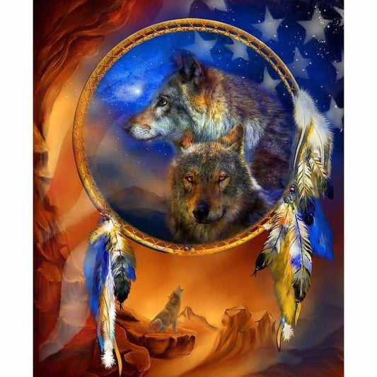 Full Drill - 5D DIY Diamond Painting Kits Wolf Dream Catcher Picture - NEEDLEWORK KITS