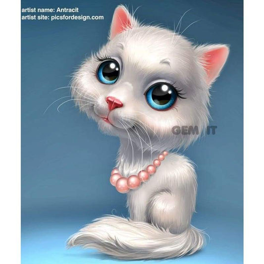 Cat White Full Drill Diamond Painting - - NEEDLEWORK KITS