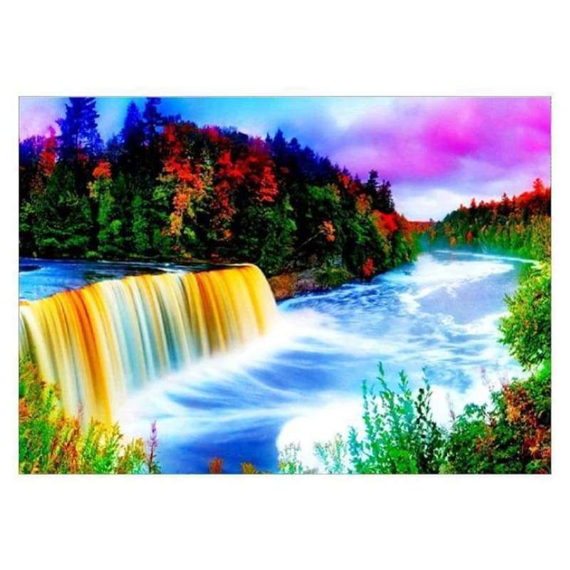 Full Drill - 5D DIY Diamond Painting Kits Autumn The Forest WaterFall - NEEDLEWORK KITS