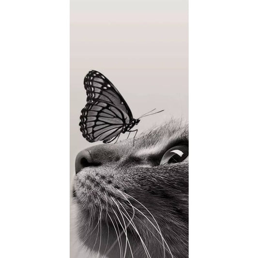 Cat And Butterfly on Nose- Full Drill Diamond Painting -