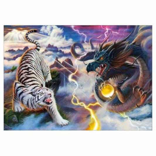 Full Drill - 5D DIY Diamond Painting Kits Cartoon Dragon and Tiger Battle - NEEDLEWORK KITS